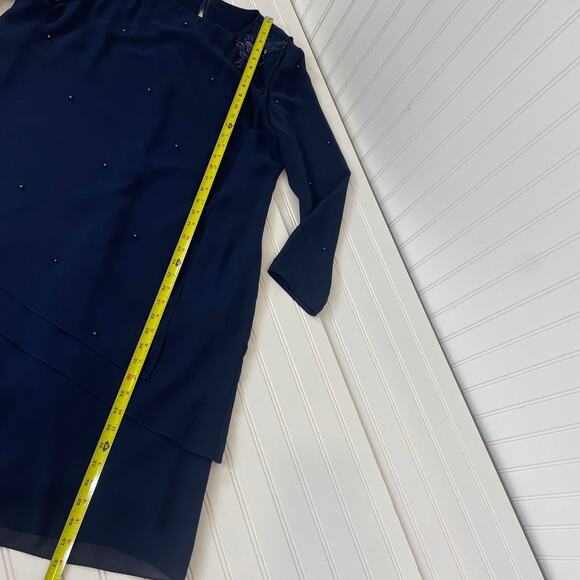 Patra Women’s Navy Blue Sequin & Pearlized Midi Shift Dress Long Sleeve Size 16 - Picture 8 of 8